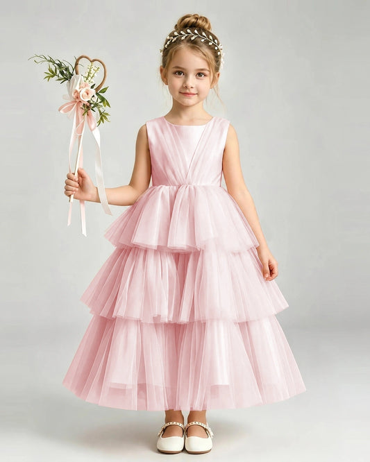 Blush Pink Tulle A-line Pageant Dress Front View