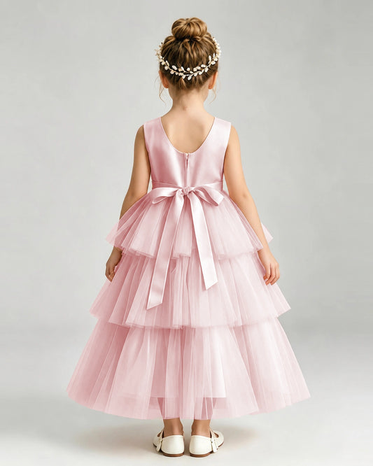 Blush Pink Tulle Ball Gown Pageant Dress Back View
