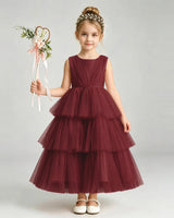 Burgundy Tulle A-line Pageant Dress Front View
