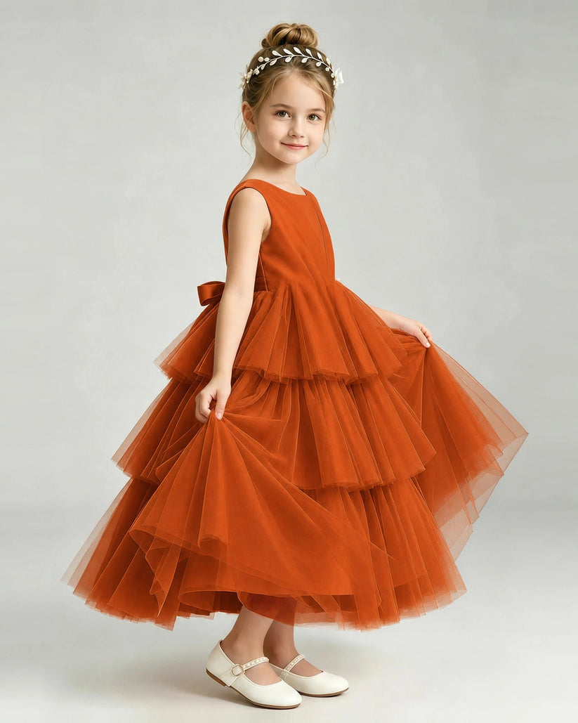 Burnt Orange Tulle A-line Pageant Dress Side View
