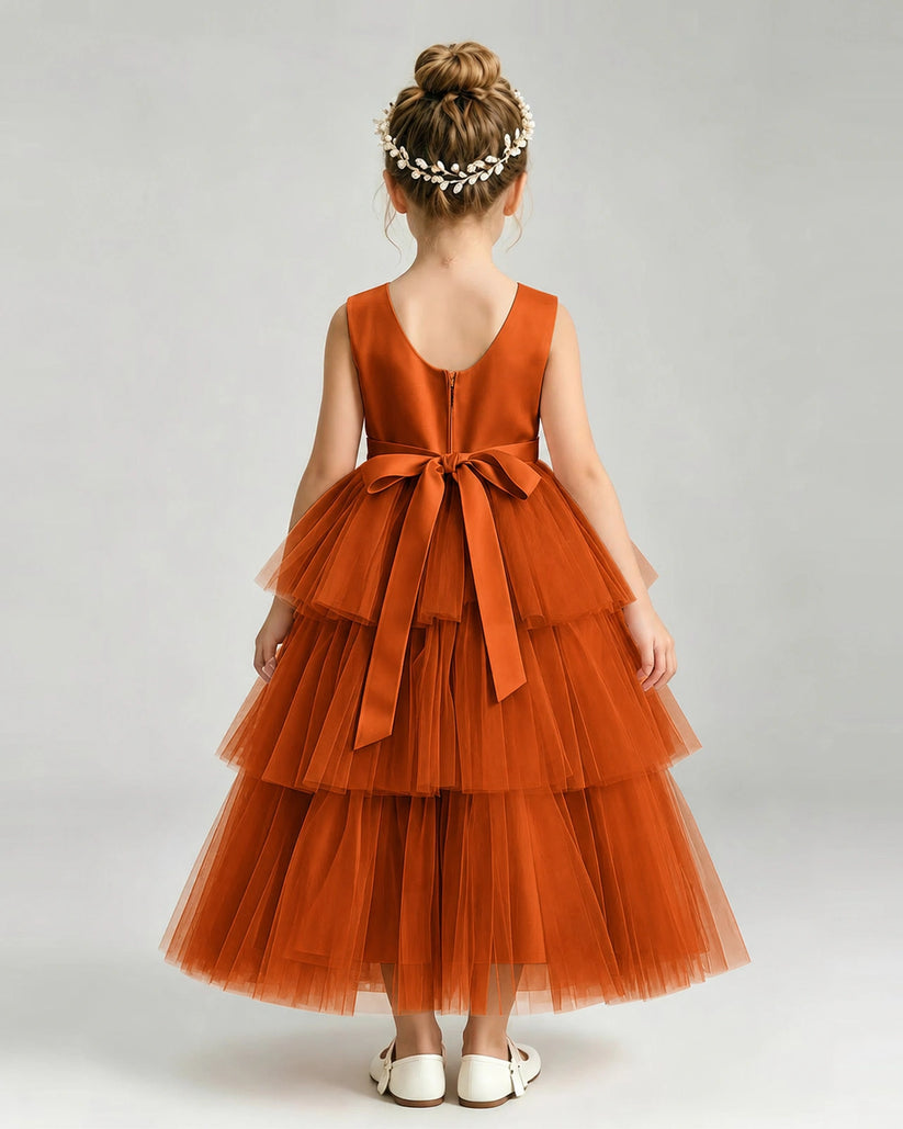 Burnt Orange Tulle A-line Pageant Dress Back View