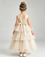 Champagne Tulle Ball Gown Pageant Dress Back View