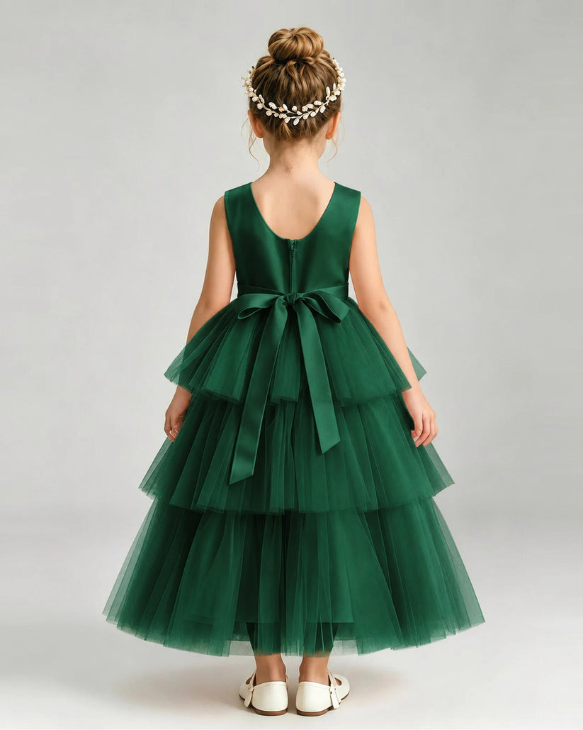 Dark Green Tulle Ball Gown Pageant Dress Back View