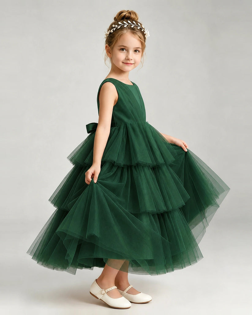 Dark Green Tulle Ball Gown Pageant Dress Side View