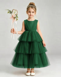 Dideyttawl Pink Pageant Dress Sleeveless Satin Tiered Tulle Ball Gown