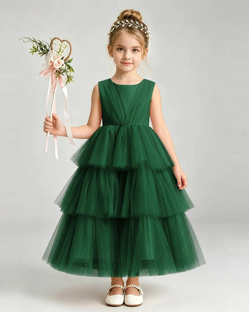 Dark Green Tulle A-line Pageant Dress Front View