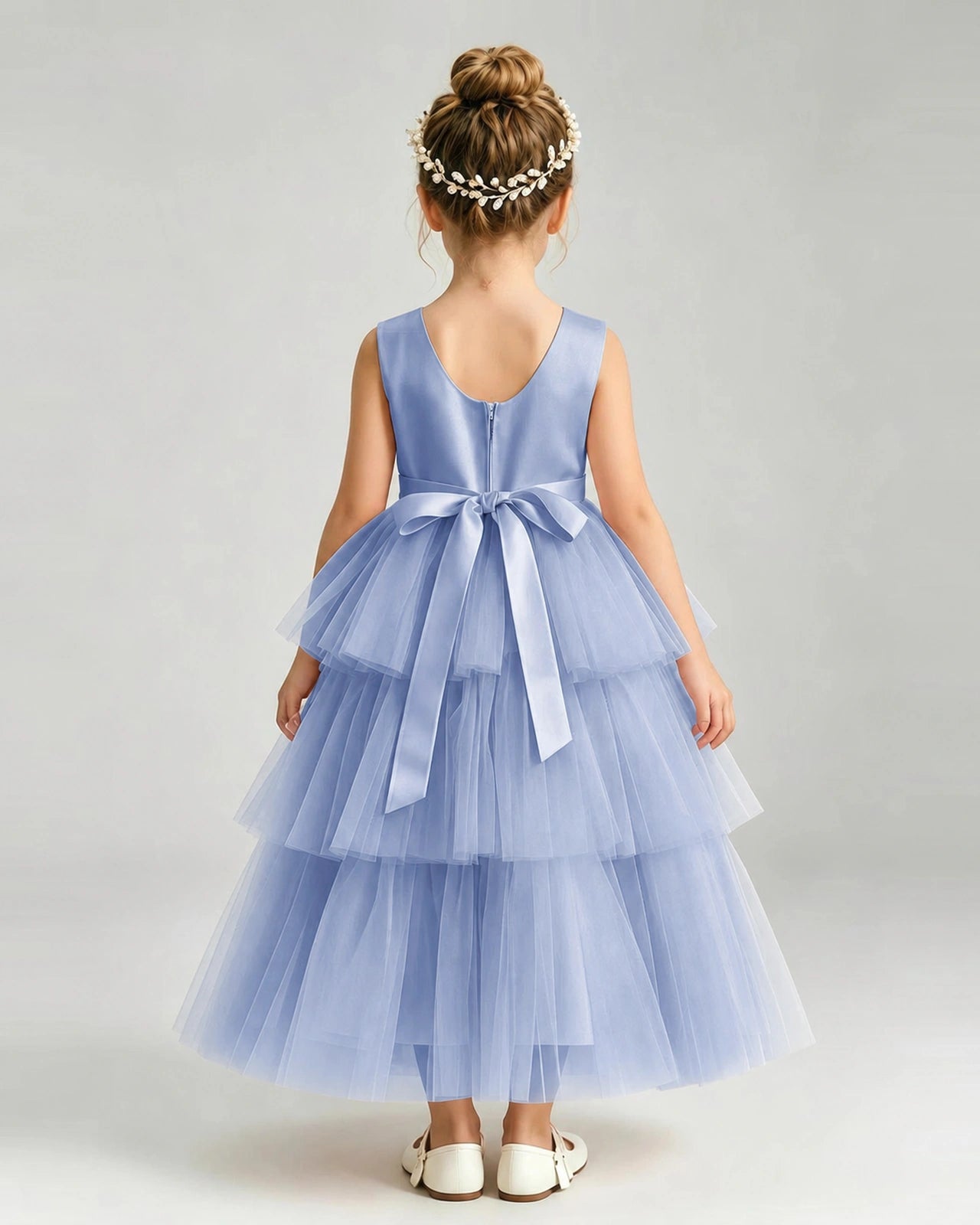 Dideyttawl Pink Pageant Dress Sleeveless Satin Tiered Tulle Ball Gown