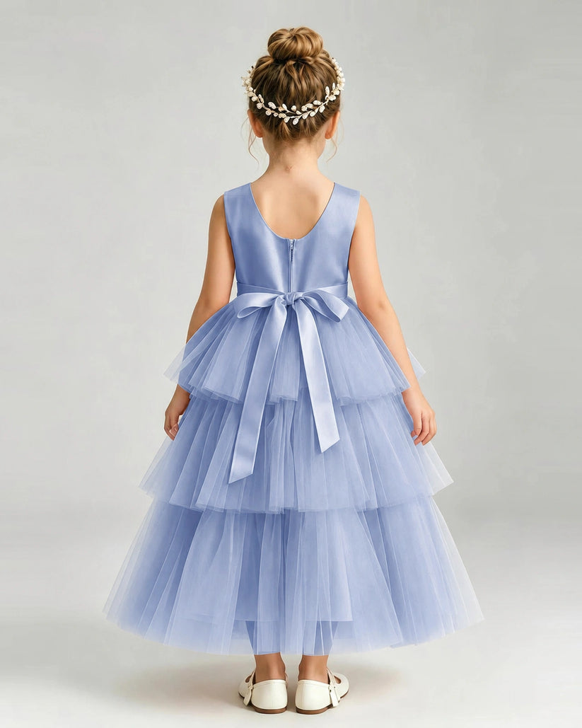 Dusty Blue Tulle A-line Pageant Dress Back View
