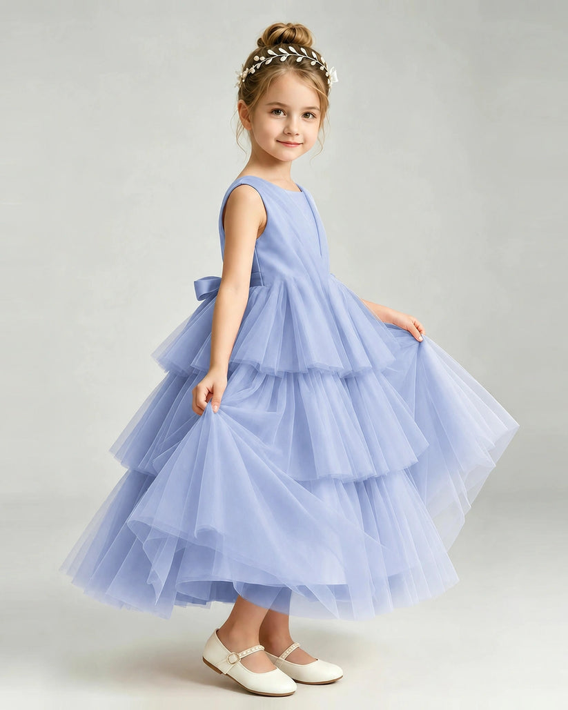 Dusty Blue Tulle A-line Pageant Dress Side View