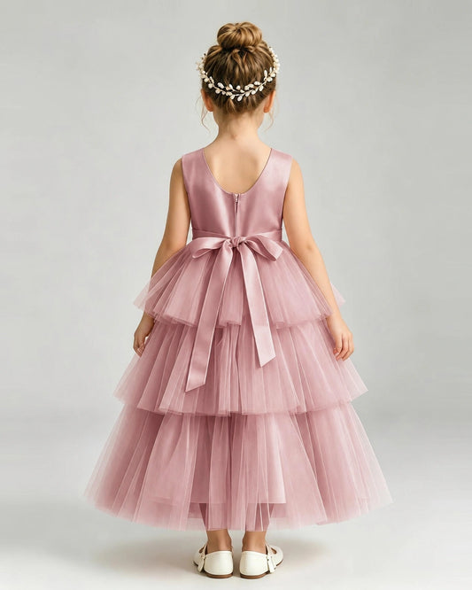 Dusty Rose Tulle Ball Gown Pageant Dress Back View