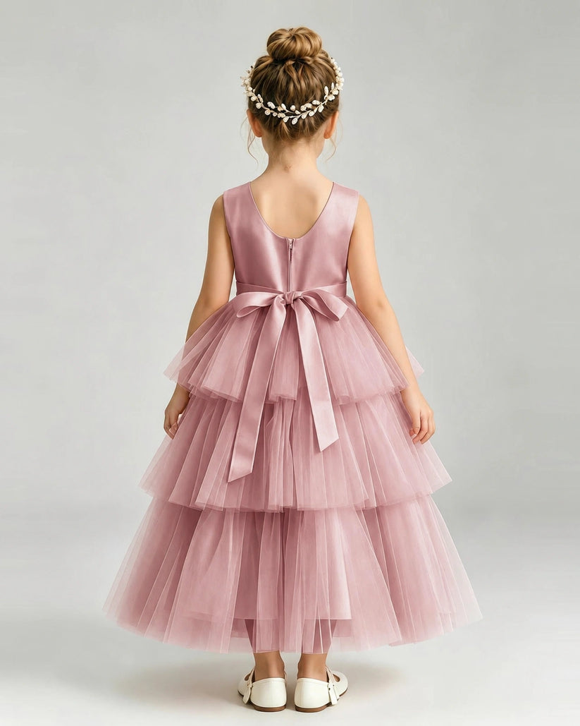 Dusty Rose Tulle Ball Gown Pageant Dress Back View