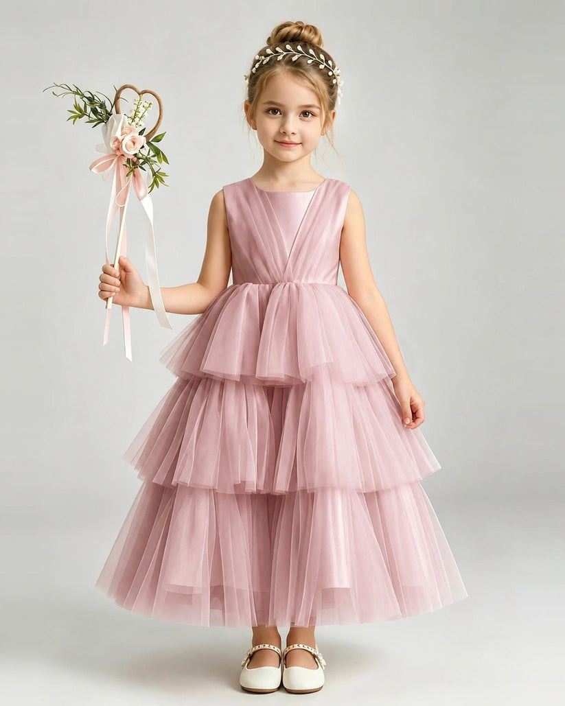 Dusty Rose Tulle Ball Gown Pageant Dress Front View
