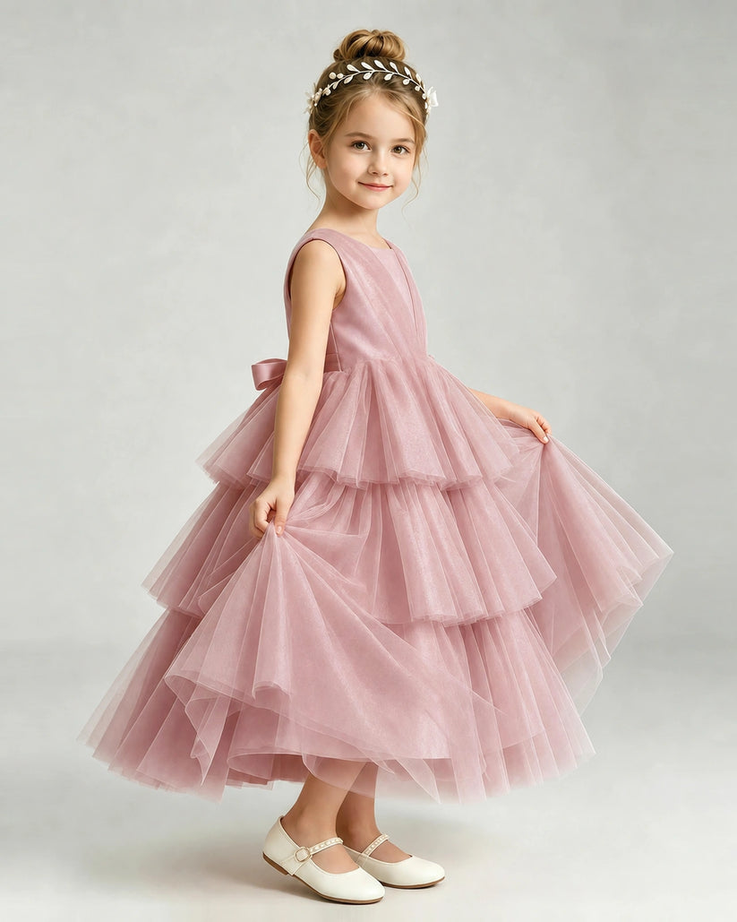 Dusty Rose Tulle Ball Gown Pageant Dress Front View