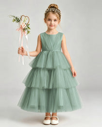 Dideyttawl Pink Pageant Dress Sleeveless Satin Tiered Tulle Ball Gown