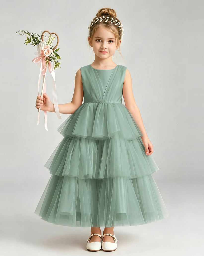 Eucalyptus Tulle A-line Pageant Dress Front View