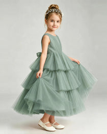 Dideyttawl Pink Pageant Dress Sleeveless Satin Tiered Tulle Ball Gown