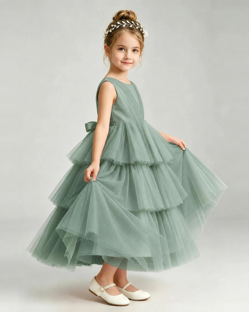 Eucalyptus Tulle A-line Pageant Dress Front View