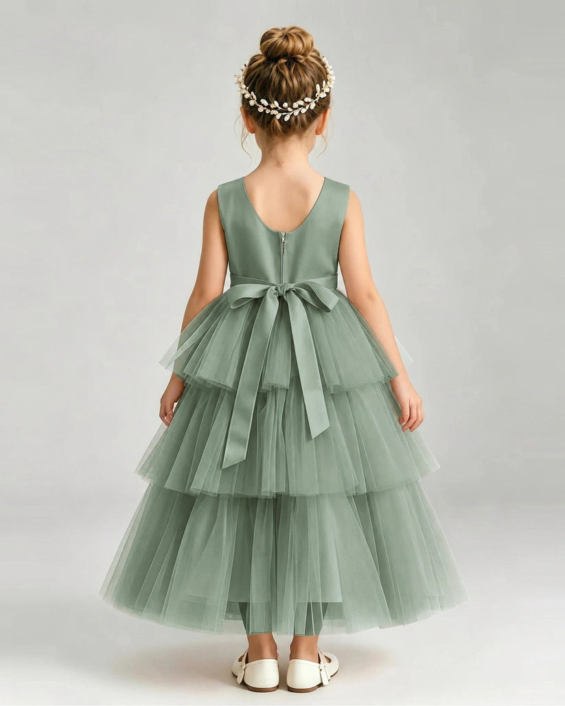 Eucalyptus Tulle A-line Pageant Dress Back View