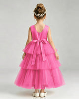 Hot Pink Tulle Ball Gown Pageant Dress Back View