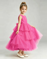 Hot Pink Tulle Ball Gown Pageant Dress Side View