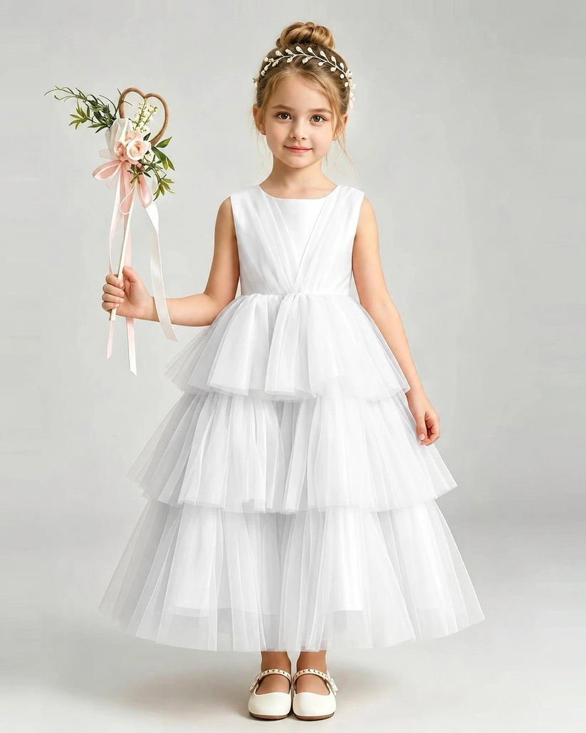 Ivory Tulle Ball Gown Pageant Dress Front View