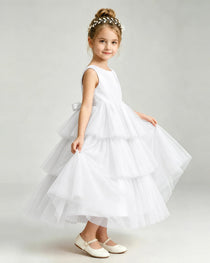 Dideyttawl Pink Pageant Dress Sleeveless Satin Tiered Tulle Ball Gown