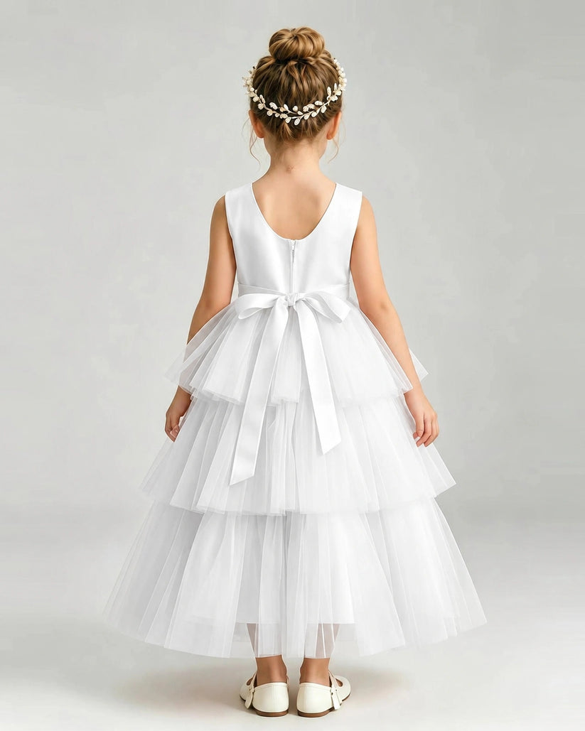 Ivory Tulle Ball Gown Pageant Dress Back View