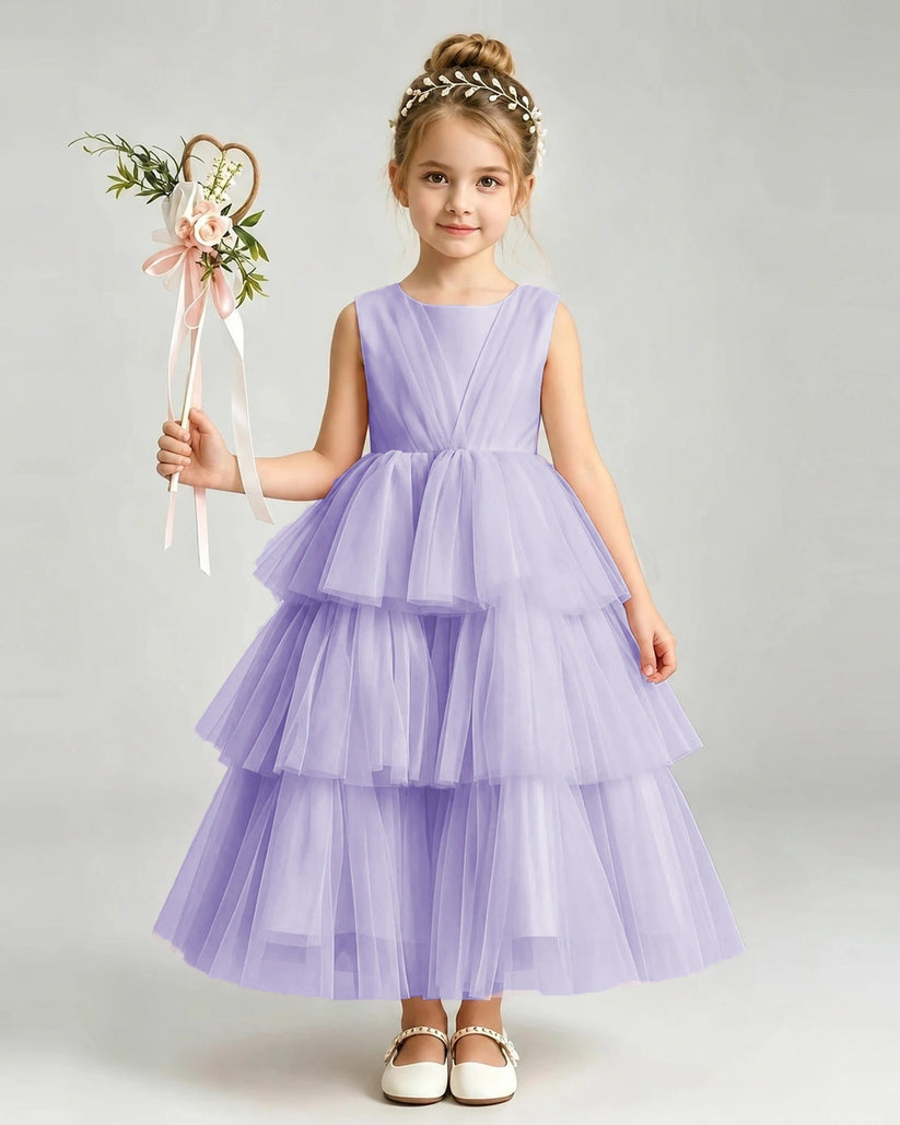 Lavender Tulle A-line Pageant Dress Front View