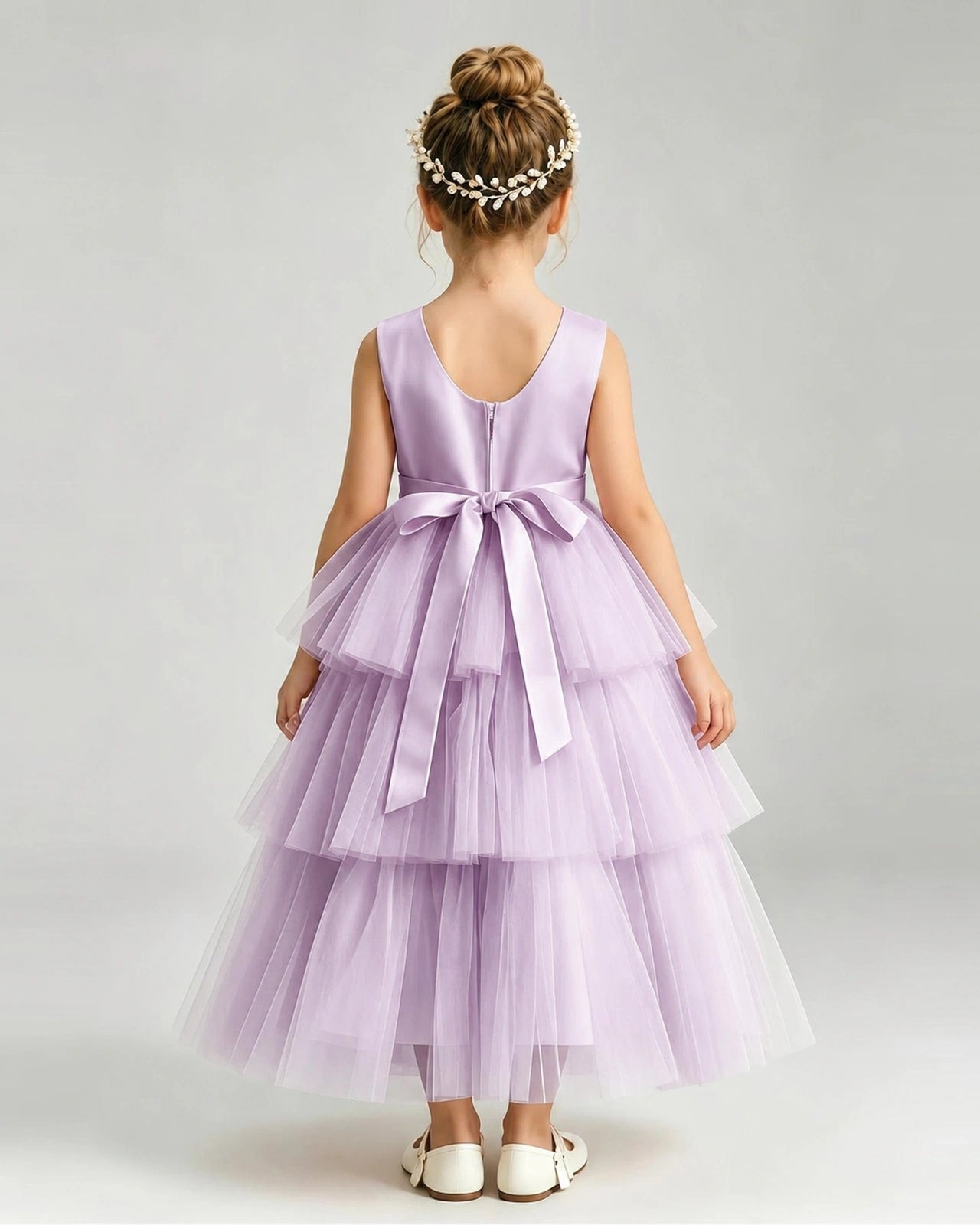 Dideyttawl Pink Pageant Dress Sleeveless Satin Tiered Tulle Ball Gown