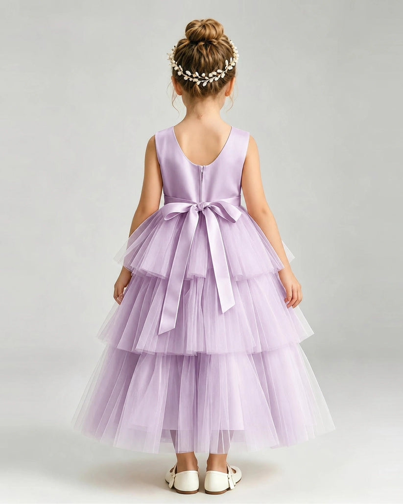 Lilac Tulle Ball Gown Pageant Dress Back View