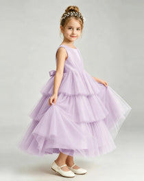 Dideyttawl Pink Pageant Dress Sleeveless Satin Tiered Tulle Ball Gown