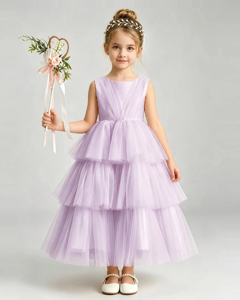 Lilac Tulle Ball Gown Pageant Dress Front View