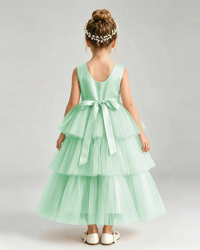 Mint Green Tulle A-line Pageant Dress Back View