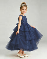Navy Blue Tulle A-line Pageant Dress Side View