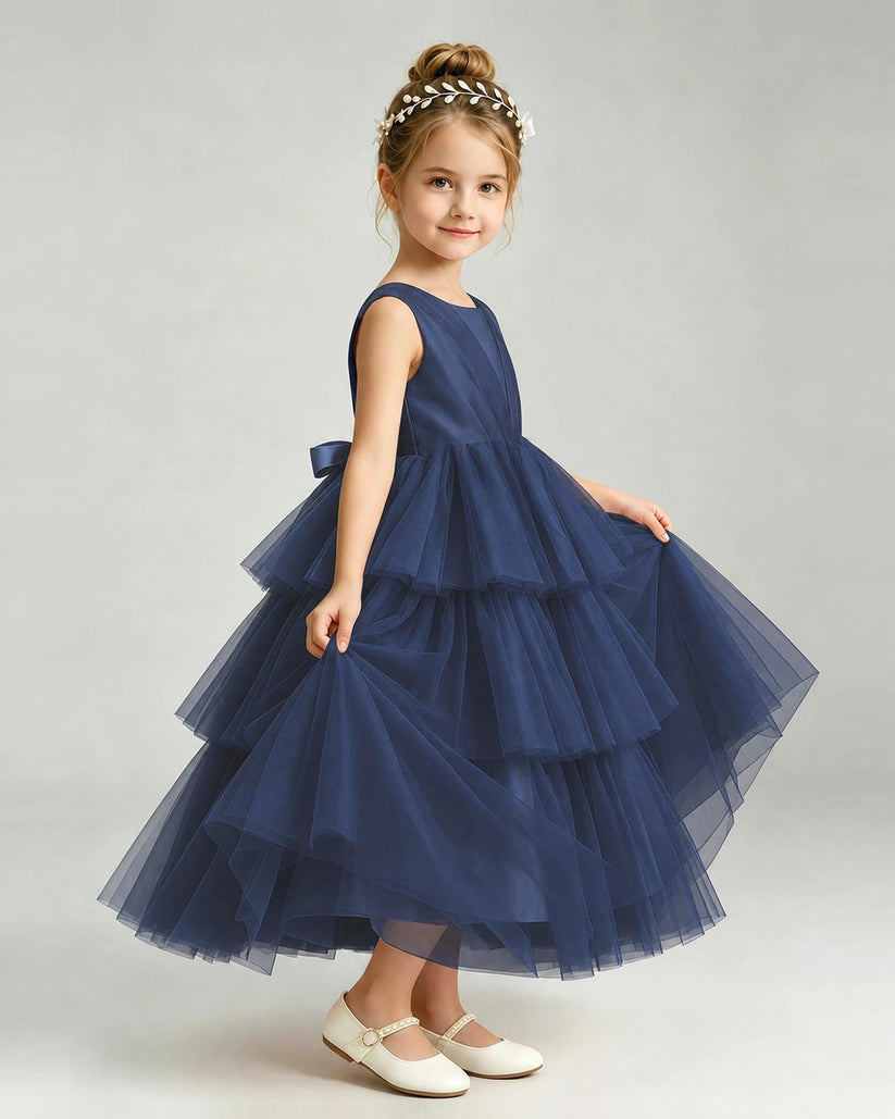 Navy Blue Tulle A-line Pageant Dress Side View