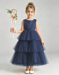 Dideyttawl Pink Pageant Dress Sleeveless Satin Tiered Tulle Ball Gown