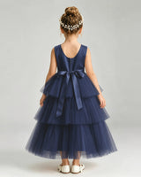 Navy Blue Tulle A-line Pageant Dress Back View
