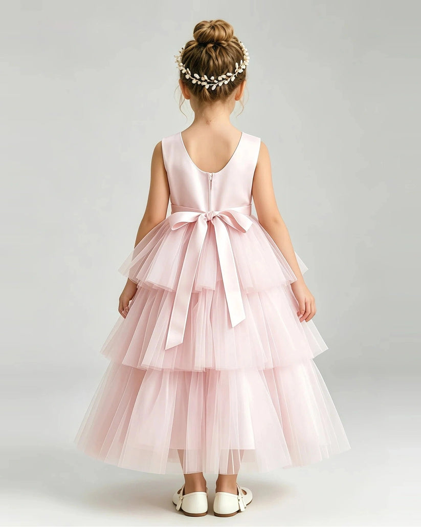 Pink Tulle Ball Gown Pageant Dress Back View
