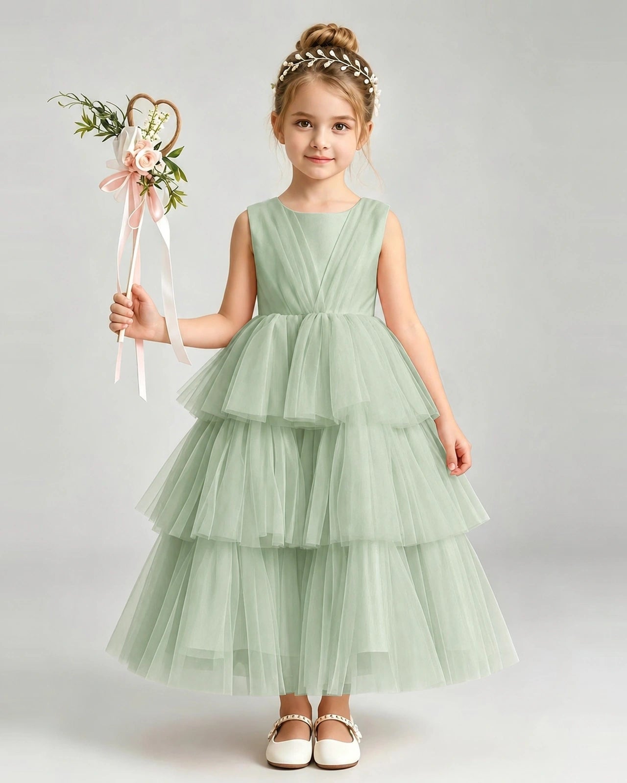 Dideyttawl Pink Pageant Dress Sleeveless Satin Tiered Tulle Ball Gown