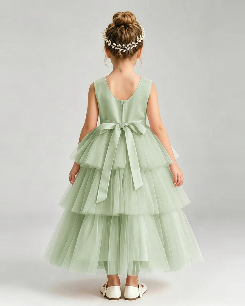 Sage Green Tulle A-line Pageant Dress Back View
