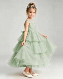 Dideyttawl Pink Pageant Dress Sleeveless Satin Tiered Tulle Ball Gown