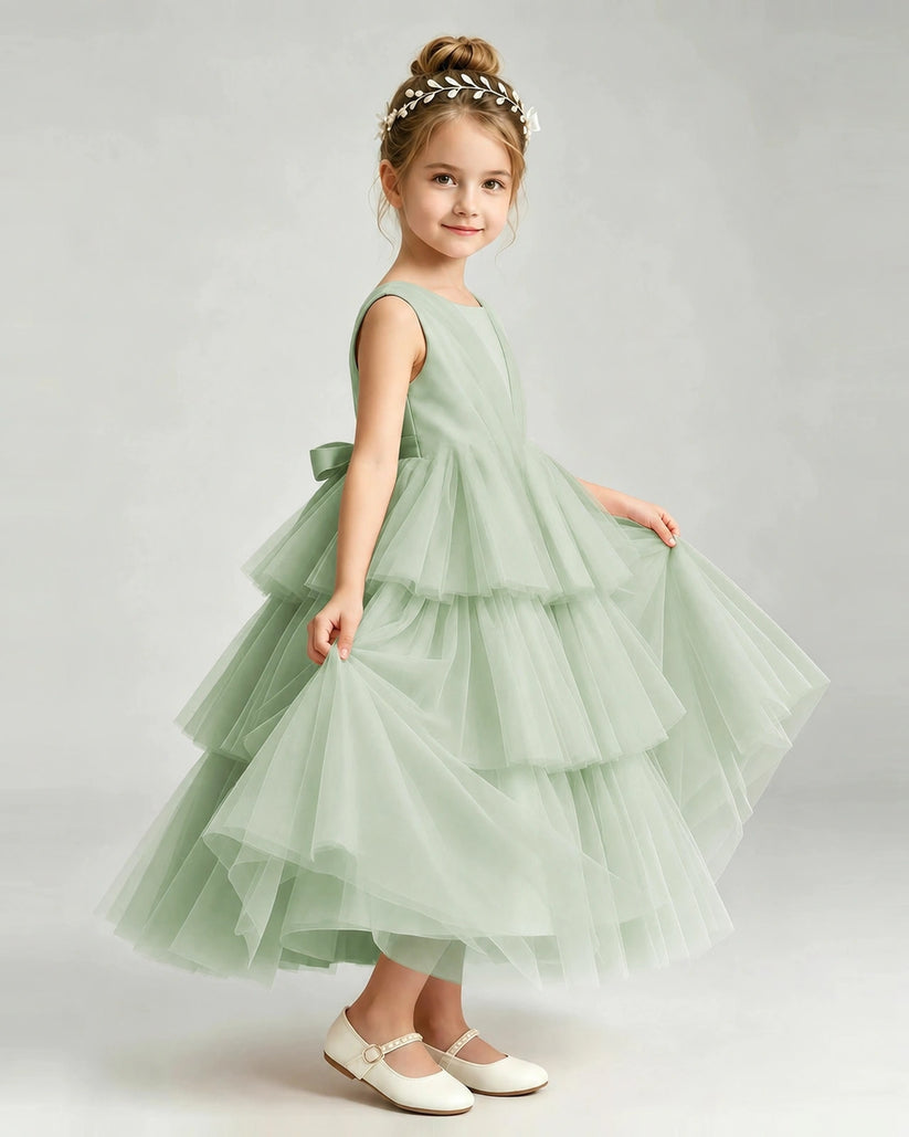 Sage Green Tulle A-line Pageant Dress Side View