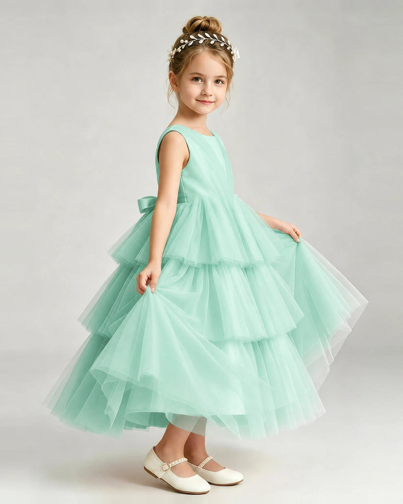 Turquoise Tulle A-line Pageant Dress Front View