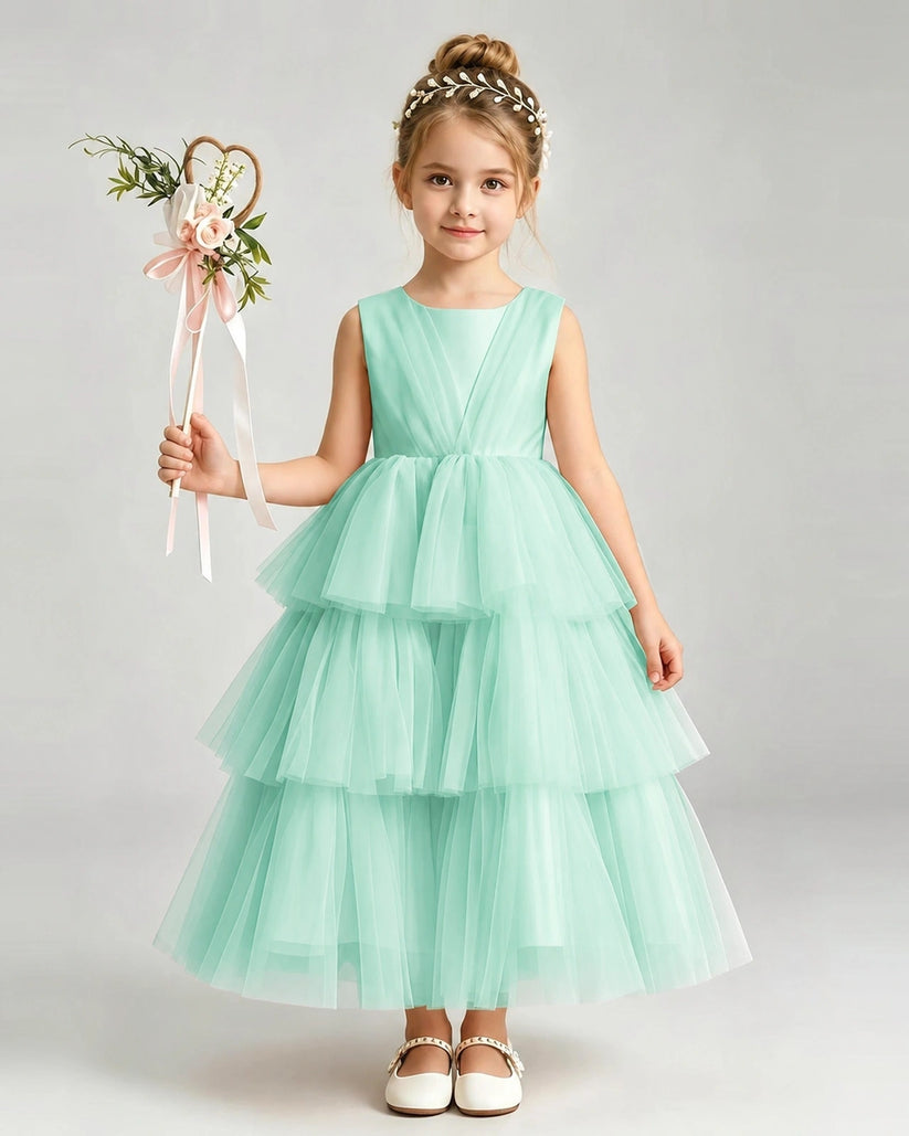 Turquoise Tulle Ball Gown Pageant Dress Front View