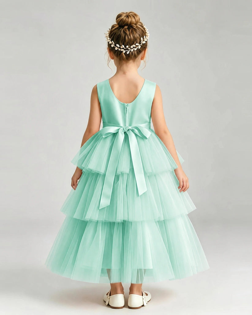 Turquoise Tulle Ball Gown Pageant Dress Back View