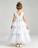 White Tulle A-line Pageant Dress Back View