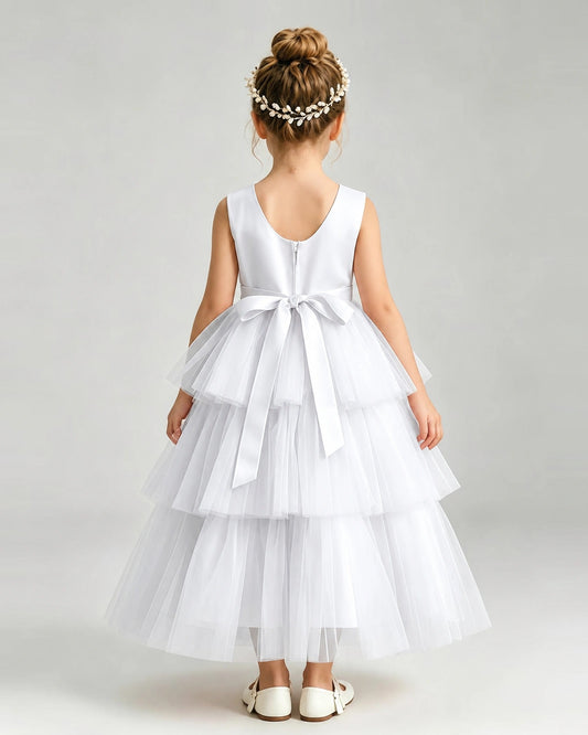 White Tulle A-line Pageant Dress Back View