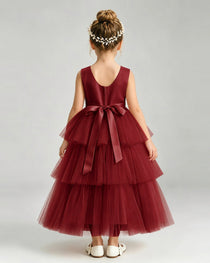 Dideyttawl Pink Pageant Dress Sleeveless Satin Tiered Tulle Ball Gown