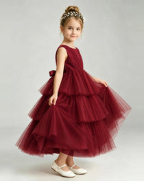 Dideyttawl Pink Pageant Dress Sleeveless Satin Tiered Tulle Ball Gown