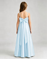 Baby Blue Satin A-line Girls Formal Dress Back View